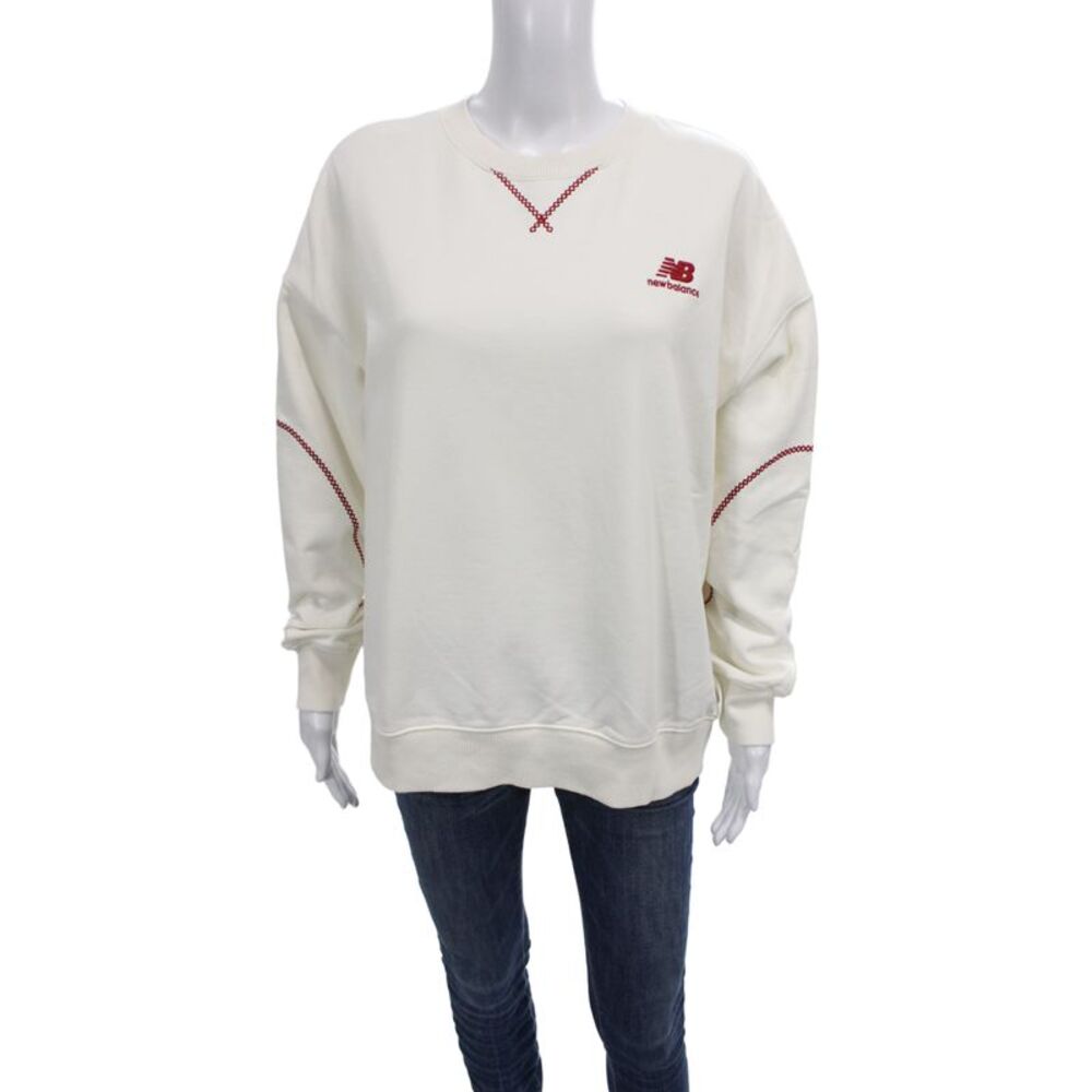 New Balance Unisex Pullover Sweatshirt White Cotton Long Sleeve Size M